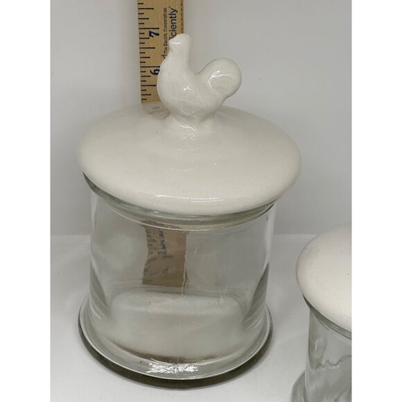 VTG Glass Canister Jar Set of 2 Porcelain Rooster Lids Farmhouse Kitchen Decor - Picture 9 of 12